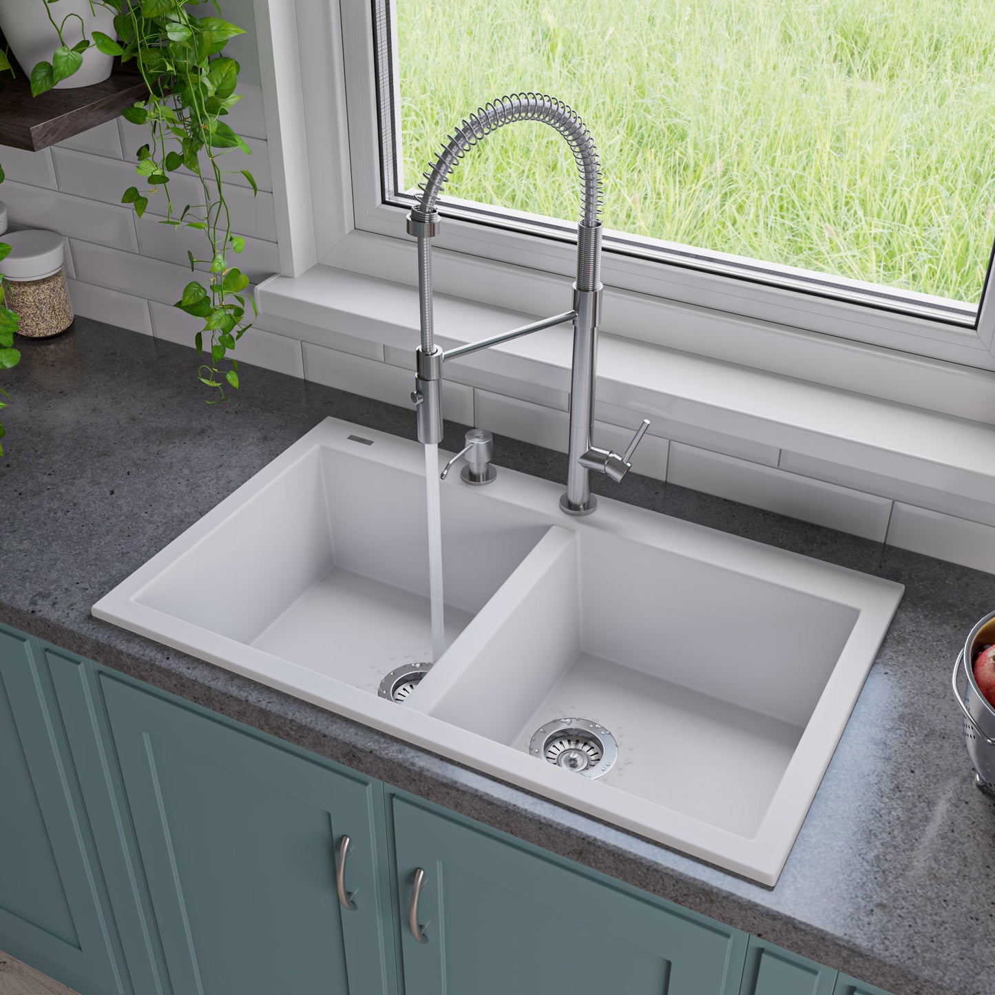 ALFI brand AB3420DI 34" Drop-In Double Bowl Granite Composite Kitchen Sink