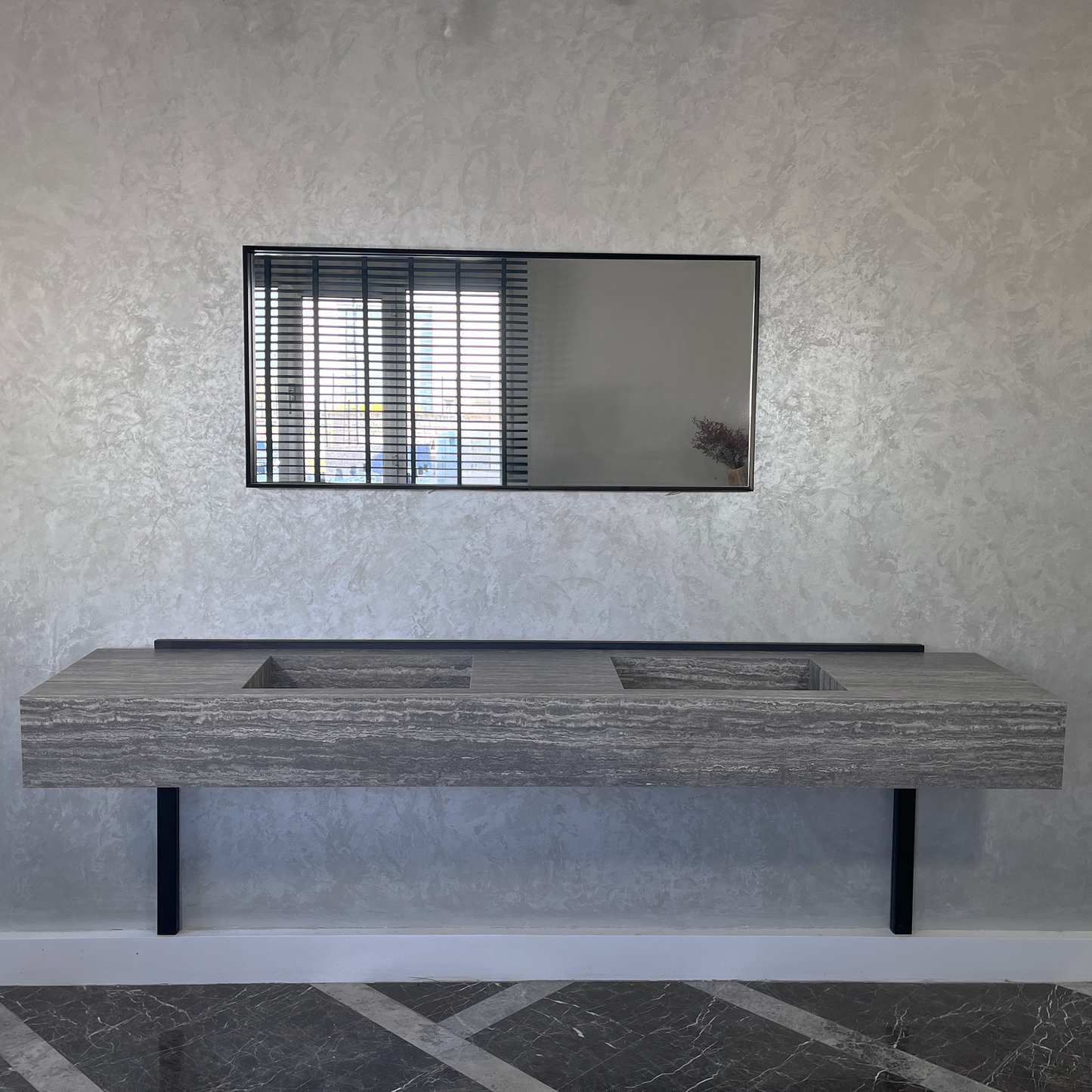HANDCRAFTED INFINITY TRAVERTINO GREY HIGH ENGINEERED STONE SINK (ES-104)