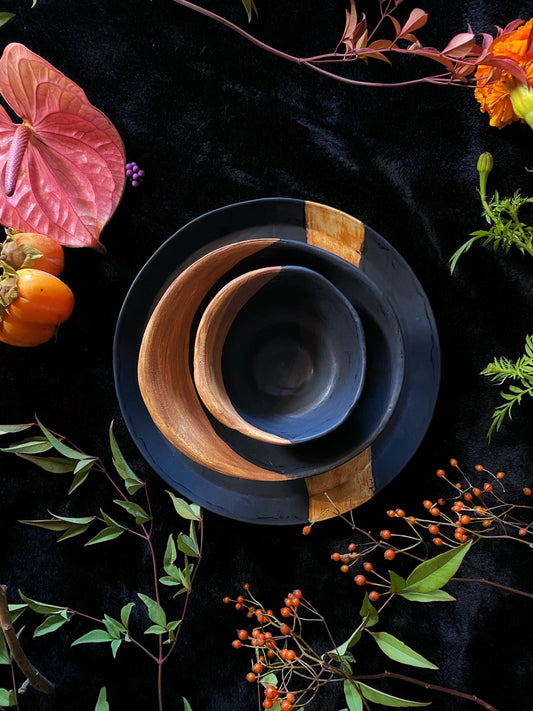 Matte Black w/ Wood Texture Ceramic Bowls and Scrying Vessels