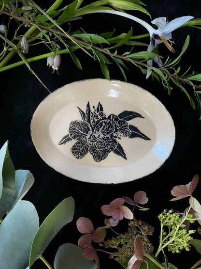 Black and Green Sgraffito Henbane Ceramic Offering Plates