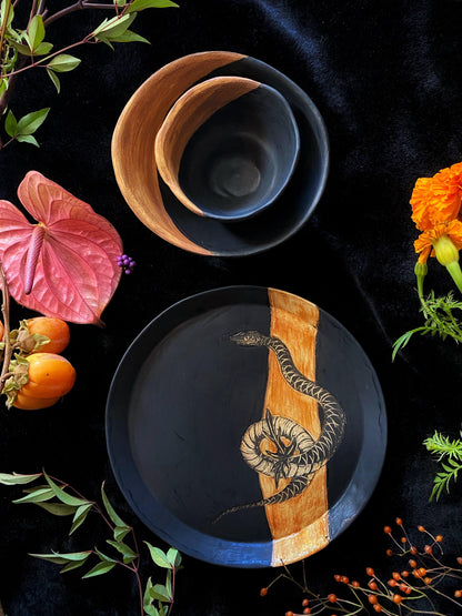 Matte Black w/ Wood Texture (Circular) Plates and Dinnerware