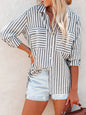 Striped Long Sleeve Shirt - Linen Cotton Button Down Blouse for Women