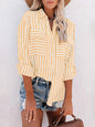 Striped Long Sleeve Shirt - Linen Cotton Button Down Blouse for Women