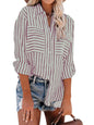 Striped Long Sleeve Shirt - Linen Cotton Button Down Blouse for Women