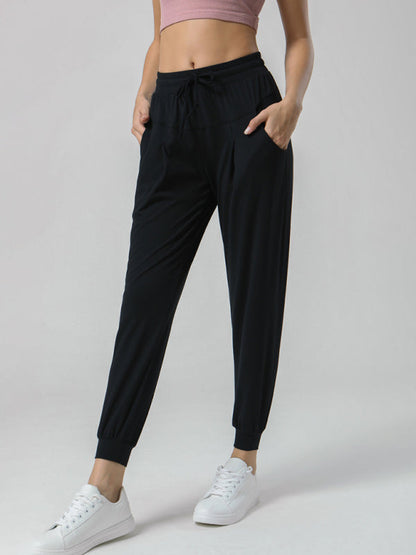 Women's Drawstring Waist Sports Stretch Pants - Nude Sweatpants
