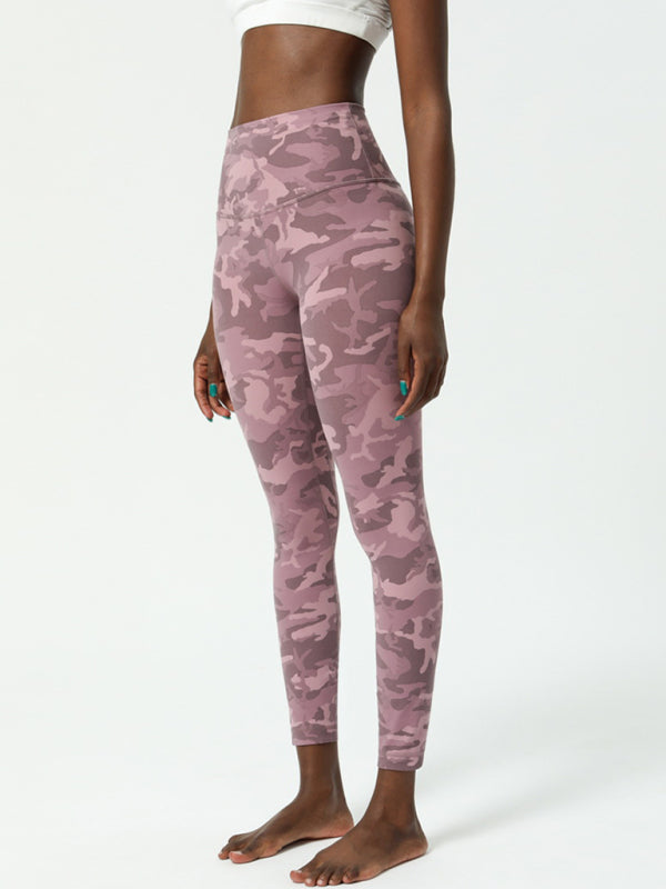 Women's Double-Sided Camouflage Yoga Pants - Nude Print Design