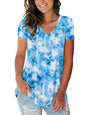 Tie Dye V-Neck Short Sleeve T-Shirt Polyester Women's Pullover