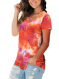 Tie Dye V-Neck Short Sleeve T-Shirt Polyester Women's Pullover