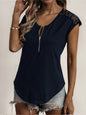 Lace Detail V-Neck Tank Top Cotton Blend Women's Sleeveless Tee