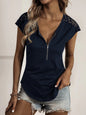 Lace Detail V-Neck Tank Top Cotton Blend Women's Sleeveless Tee
