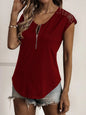 Lace Detail V-Neck Tank Top Cotton Blend Women's Sleeveless Tee