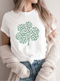 Women's Leopard Shamrock Print Cotton T-Shirt - Lucky Casual Tee