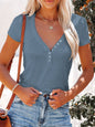 V-Neck Short Sleeve Top Polyester Women's Casual T-Shirt
