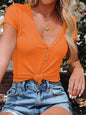 V-Neck Short Sleeve Top Polyester Women's Casual T-Shirt