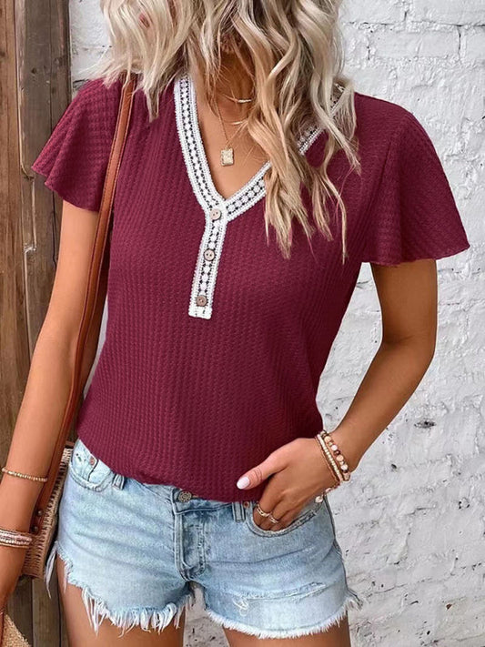 Waffle Knit V-Neck Tank Top Dropped Shoulder Women's Sleeveless Tee