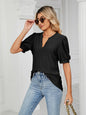 V-Neck Hollow Puff Sleeve Tank Top Rayon Women's Knit Blouse