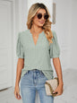 V-Neck Hollow Puff Sleeve Tank Top Rayon Women's Knit Blouse