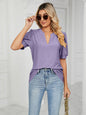 V-Neck Hollow Puff Sleeve Tank Top Rayon Women's Knit Blouse