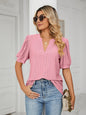 V-Neck Hollow Puff Sleeve Tank Top Rayon Women's Knit Blouse