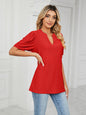 V-Neck Hollow Puff Sleeve Tank Top Rayon Women's Knit Blouse