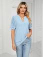 V-Neck Hollow Puff Sleeve Tank Top Rayon Women's Knit Blouse