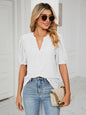V-Neck Hollow Puff Sleeve Tank Top Rayon Women's Knit Blouse