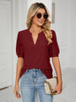 V-Neck Hollow Puff Sleeve Tank Top Rayon Women's Knit Blouse