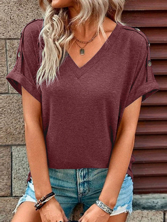 Button Front V-Neck Tank Top Sleeveless Women's Blouse