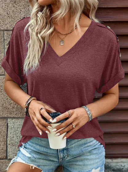 Button Front V-Neck Tank Top Sleeveless Women's Blouse