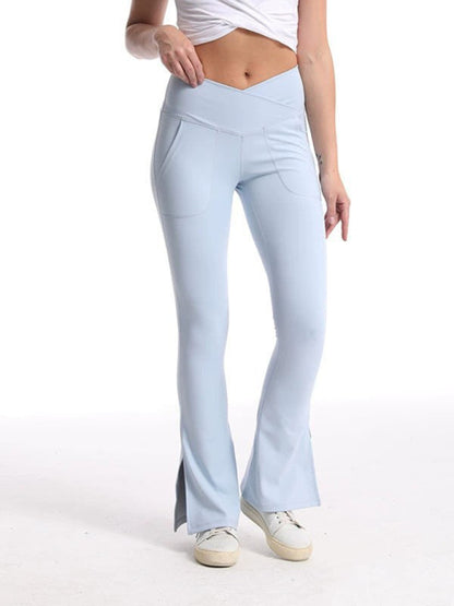 Women's High-Waist Wide Leg Pants - Slit Design & Tummy Control