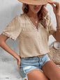 V-Neck Lace Panel Blouse - Elegant Short Sleeve Top for Women