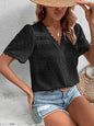 V-Neck Lace Panel Blouse - Elegant Short Sleeve Top for Women
