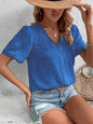 V-Neck Lace Panel Blouse - Elegant Short Sleeve Top for Women