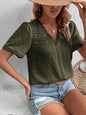 V-Neck Lace Panel Blouse - Elegant Short Sleeve Top for Women