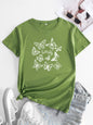 Butterfly Print Round Neck T-Shirt Cotton Short Sleeve Women's Top