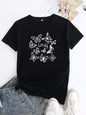 Butterfly Print Round Neck T-Shirt Cotton Short Sleeve Women's Top