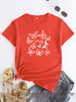 Butterfly Print Round Neck T-Shirt Cotton Short Sleeve Women's Top