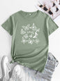 Butterfly Print Round Neck T-Shirt Cotton Short Sleeve Women's Top