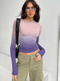 Gradient Print Round Neck Long Sleeve Polyester Women's Top
