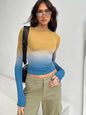 Gradient Print Round Neck Long Sleeve Polyester Women's Top