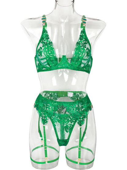 Modern embroidered bra retro decorative sexy push-up underwear set