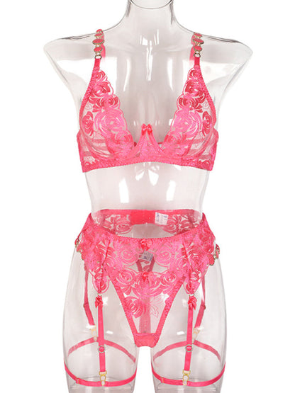 Modern embroidered bra retro decorative sexy push-up underwear set