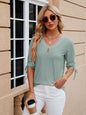 V-Neck Three Quarter Sleeve Button Top Viscose Women's Loose Blouse