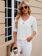 V-Neck Three Quarter Sleeve Button Top Viscose Women's Loose Blouse