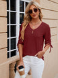 V-Neck Three Quarter Sleeve Button Top Viscose Women's Loose Blouse