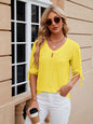 V-Neck Three Quarter Sleeve Button Top Viscose Women's Loose Blouse