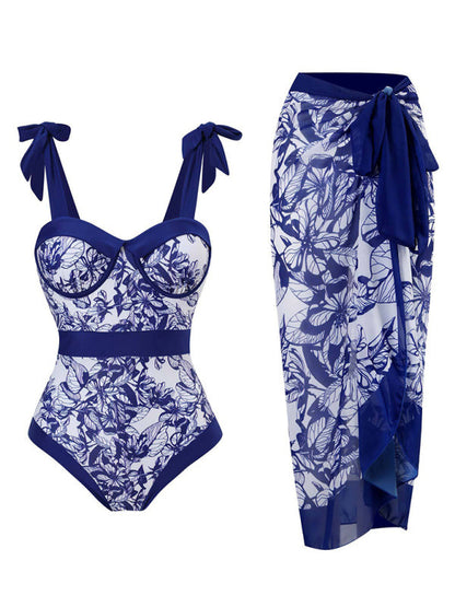 Floral Print One-Piece Swimsuit Beachwear