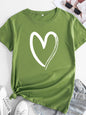 Cotton Heart Print T-Shirt Short Sleeve Women's Casual Top