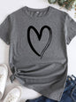 Cotton Heart Print T-Shirt Short Sleeve Women's Casual Top