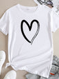 Cotton Heart Print T-Shirt Short Sleeve Women's Casual Top